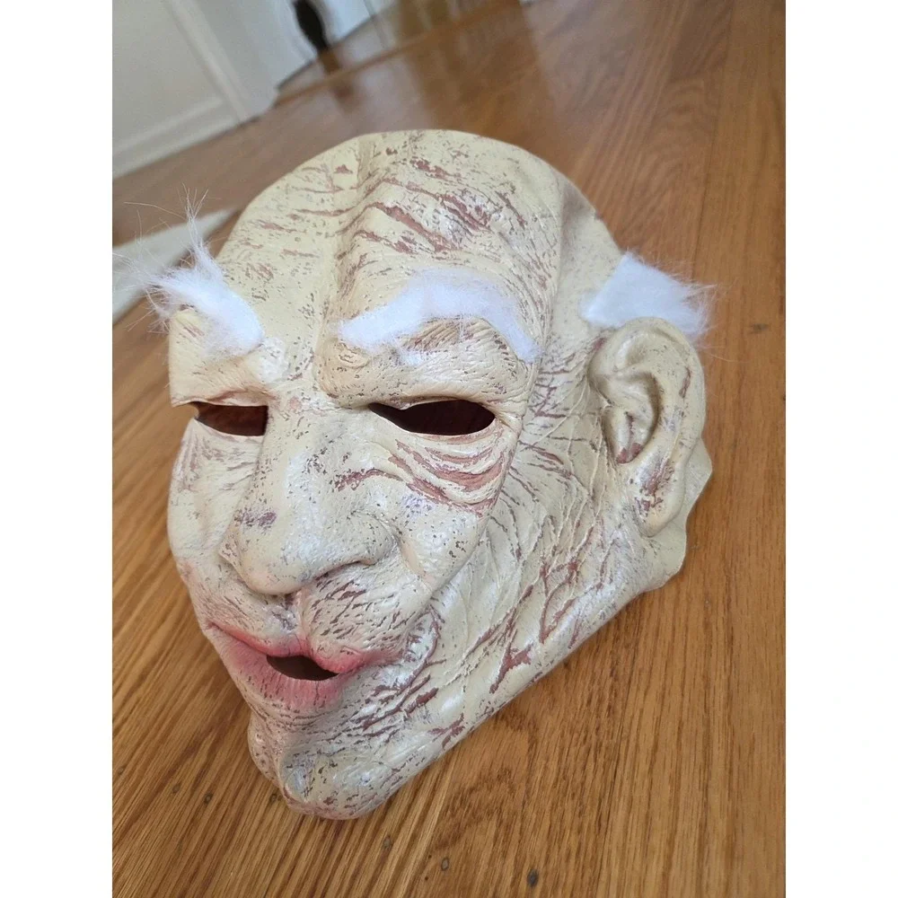 Vintage Vinyl BALDY old Man Halloween Mask With Bald White Hair